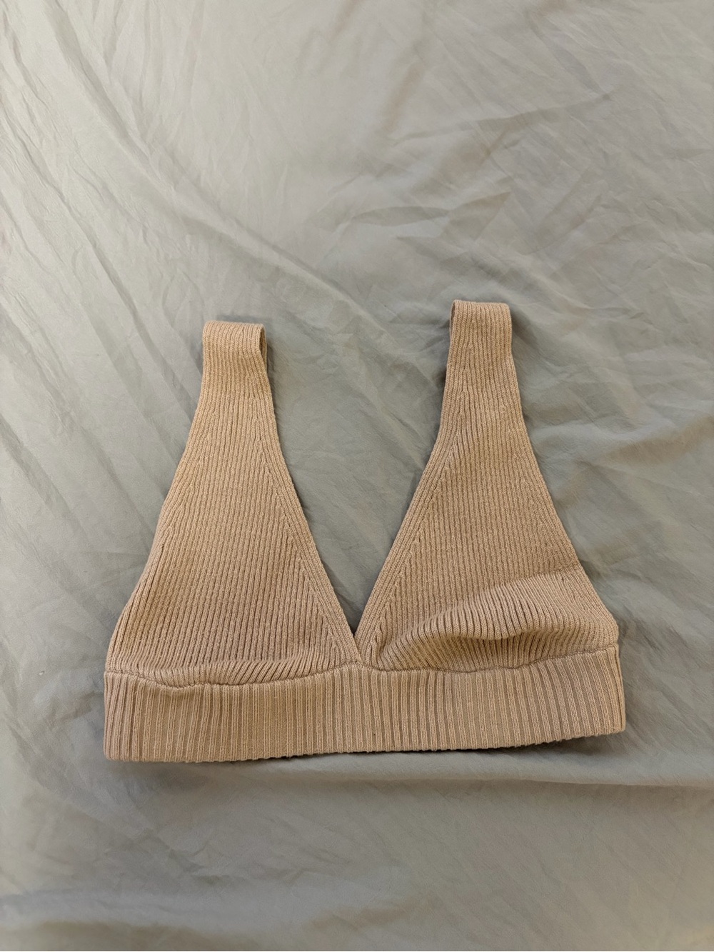 Glassons Ribbed V-Neck Knit Bralette in Beige